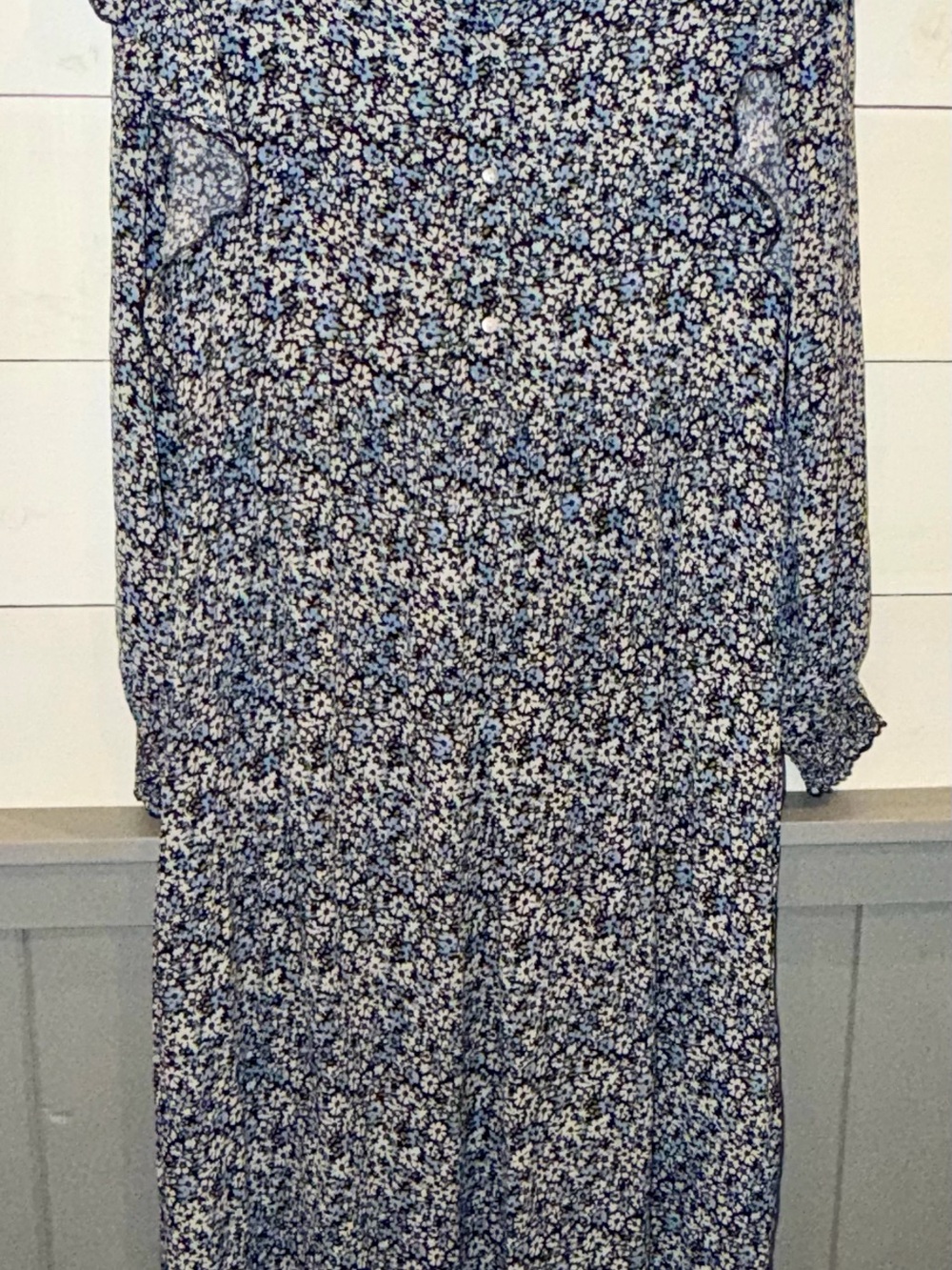 SONMER Large Blue Ditsy Floral Ruffle Long Sleeve Maxi Dress